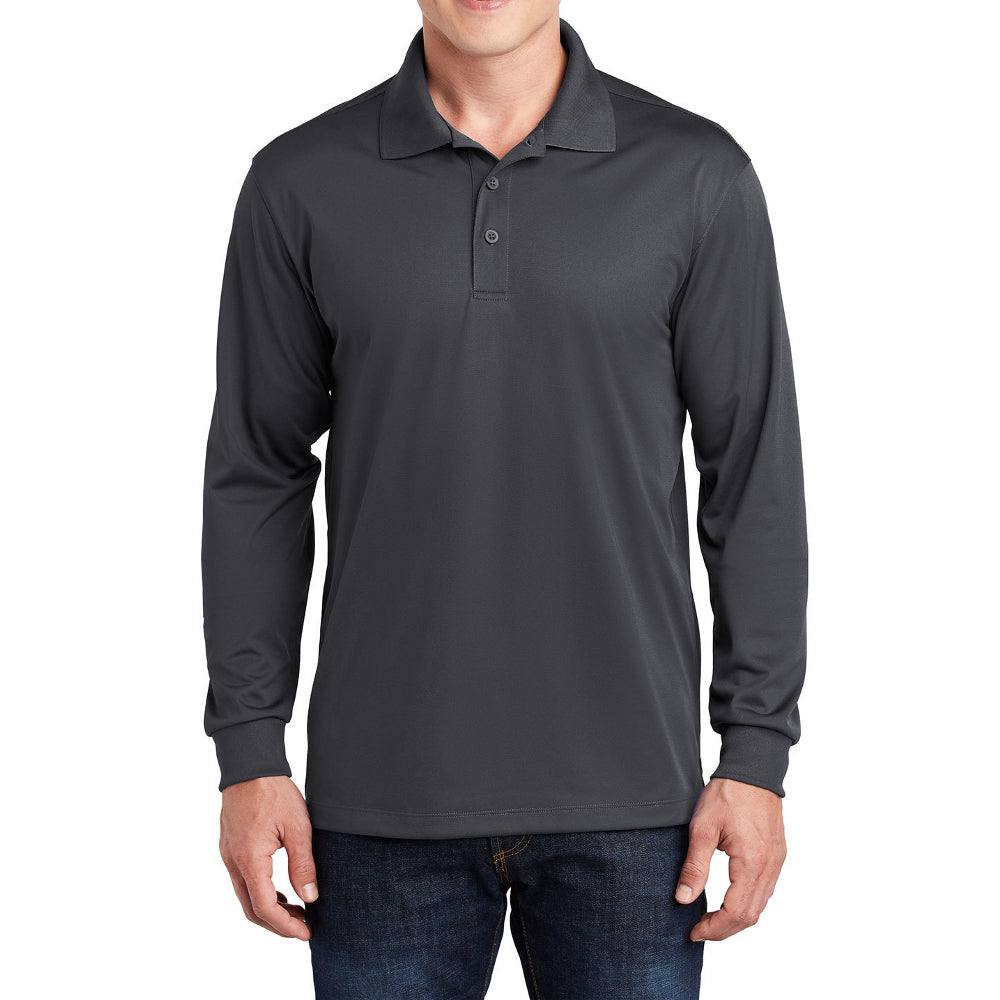 Yellow Rooster Men's Polyester Tricot Micropique Sport-Wick Long Sleeve Moisture Wicking Polo T-shirt
