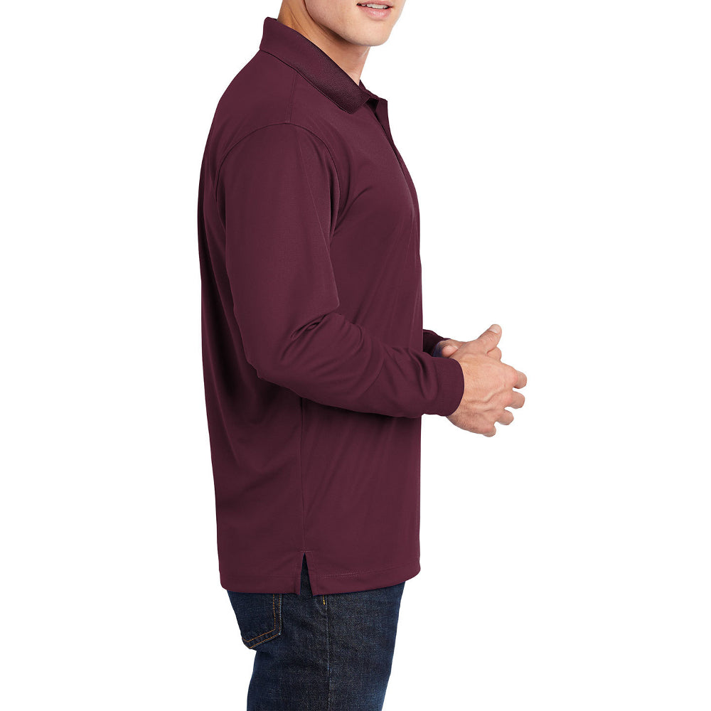 Yellow Rooster Men's Polyester Tricot Micropique Sport-Wick Long Sleeve Moisture Wicking Polo T-shirt