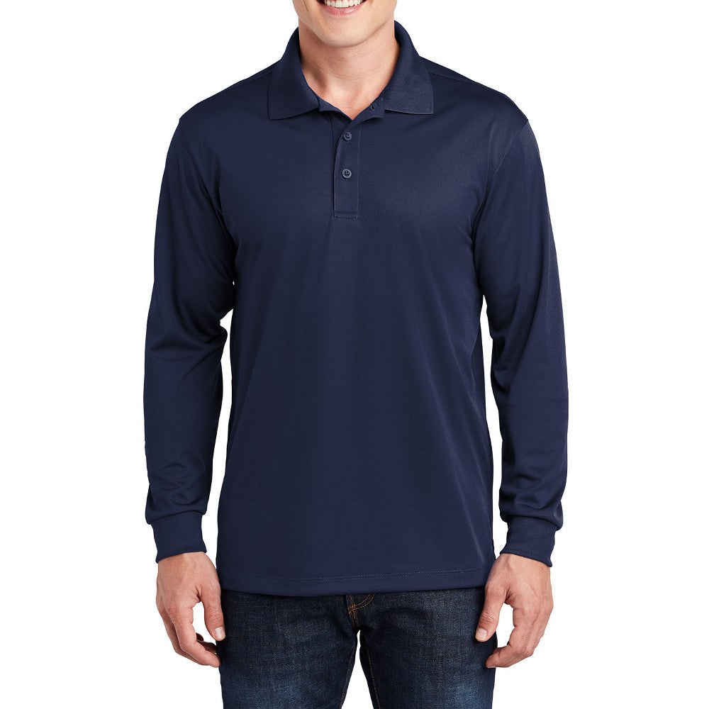 Yellow Rooster Men's Polyester Tricot Micropique Sport-Wick Long Sleeve Moisture Wicking Polo T-shirt