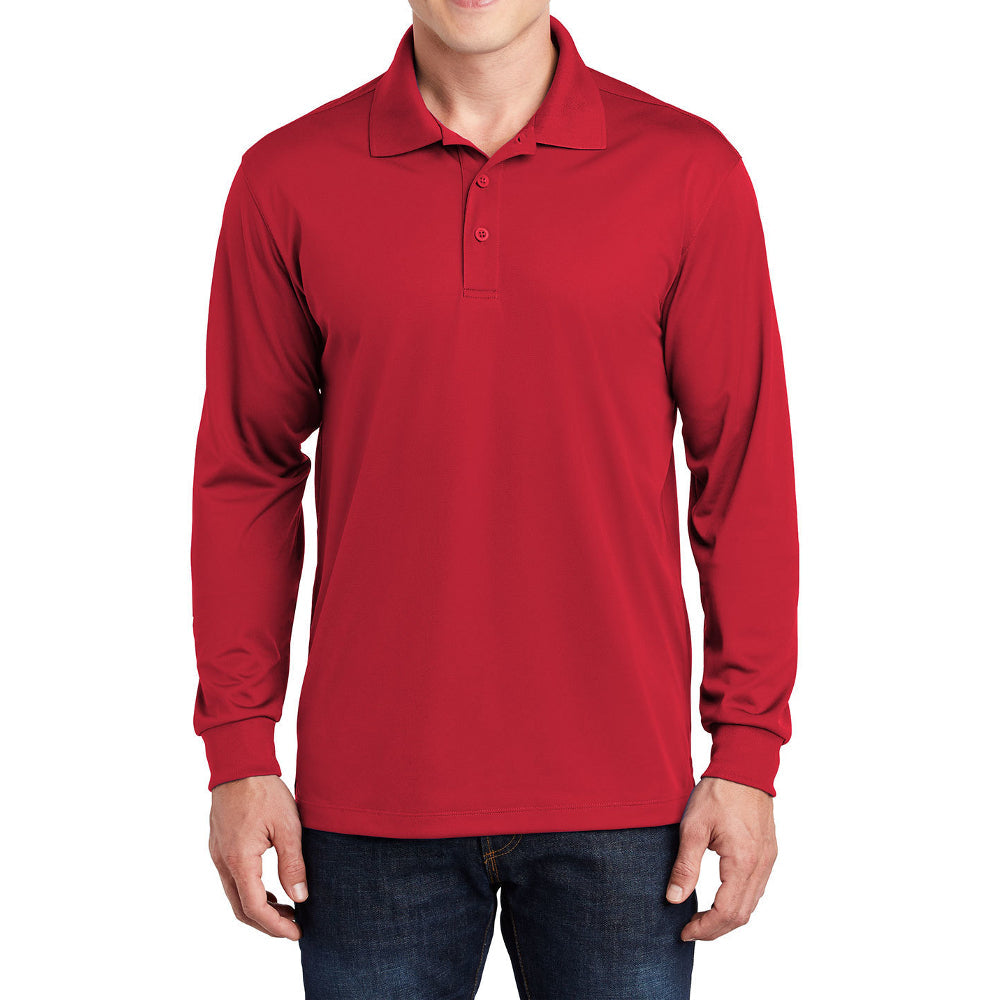 Yellow Rooster Men's Polyester Tricot Micropique Sport-Wick Long Sleeve Moisture Wicking Polo T-shirt