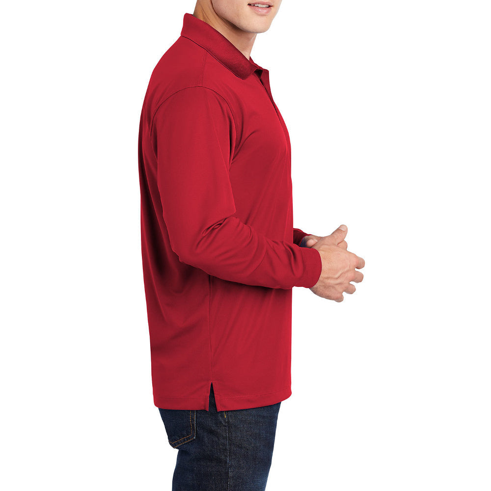Yellow Rooster Men's Polyester Tricot Micropique Sport-Wick Long Sleeve Moisture Wicking Polo T-shirt