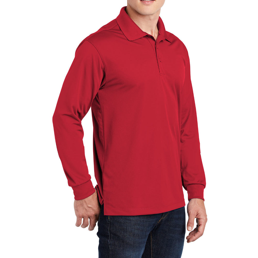 Yellow Rooster Men's Polyester Tricot Micropique Sport-Wick Long Sleeve Moisture Wicking Polo T-shirt