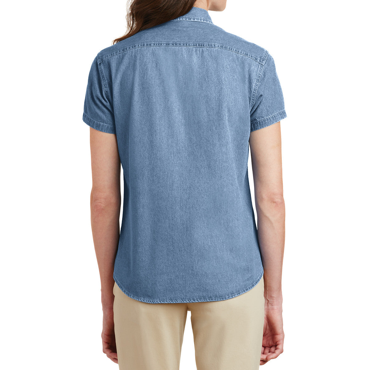 YEL oose Women's Short Sleeve Value Denim Shirt Faded Blue