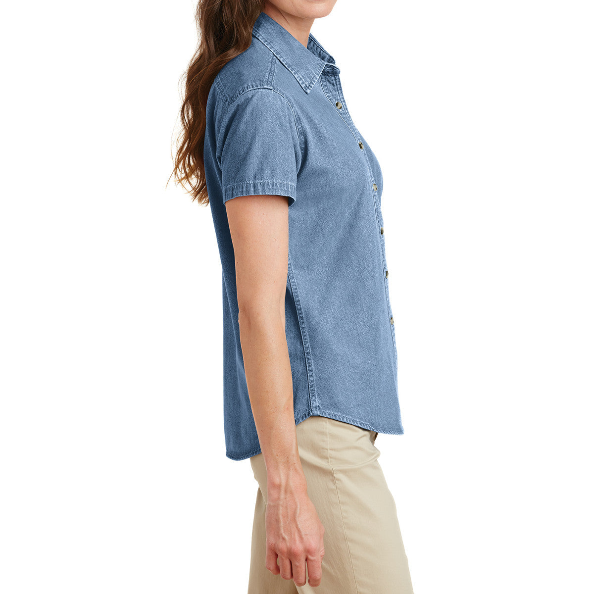 YEL oose Women's Short Sleeve Value Denim Shirt Faded Blue