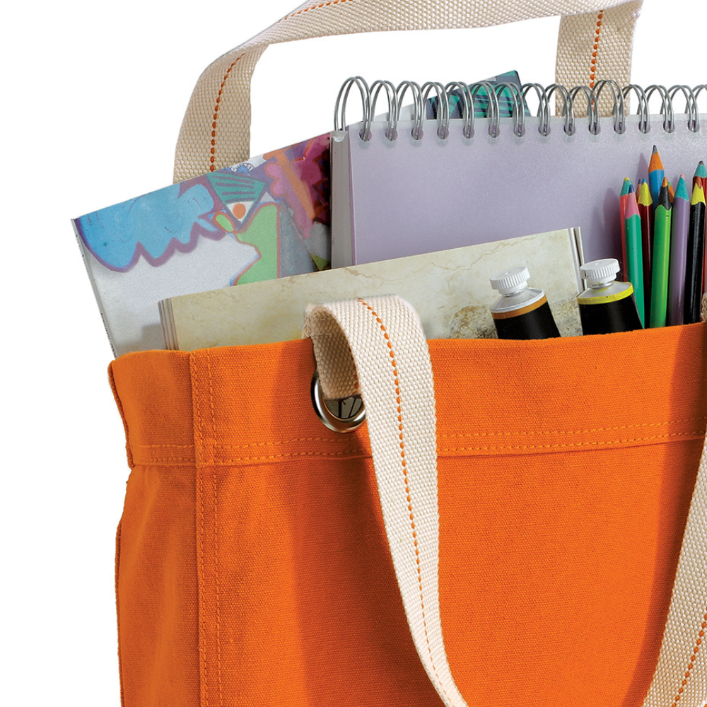 Allie Tote Bag – Cotton Canvas with Striped Handles & Zippered Pocket for Everyday Use