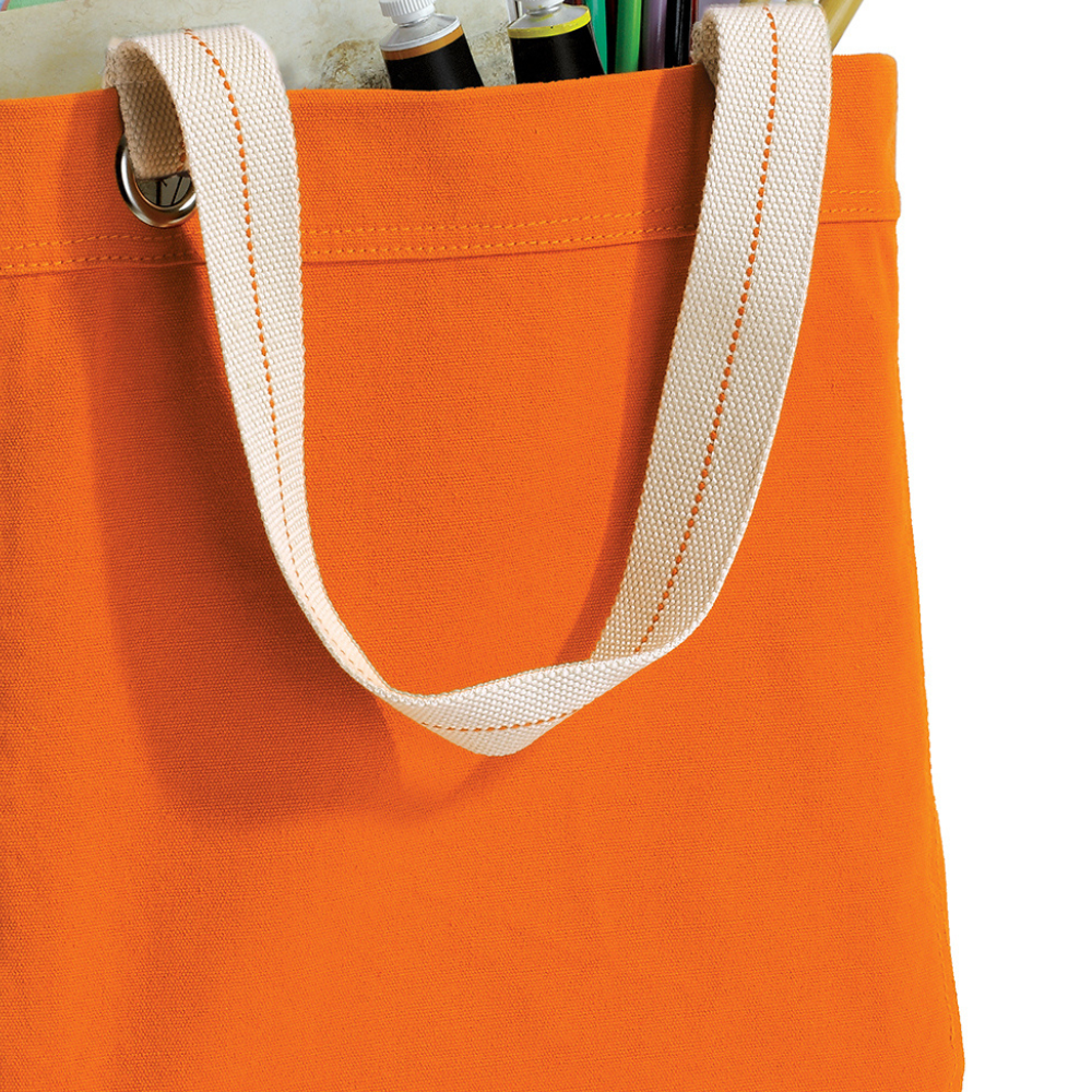 Allie Tote Bag – Cotton Canvas with Striped Handles & Zippered Pocket for Everyday Use