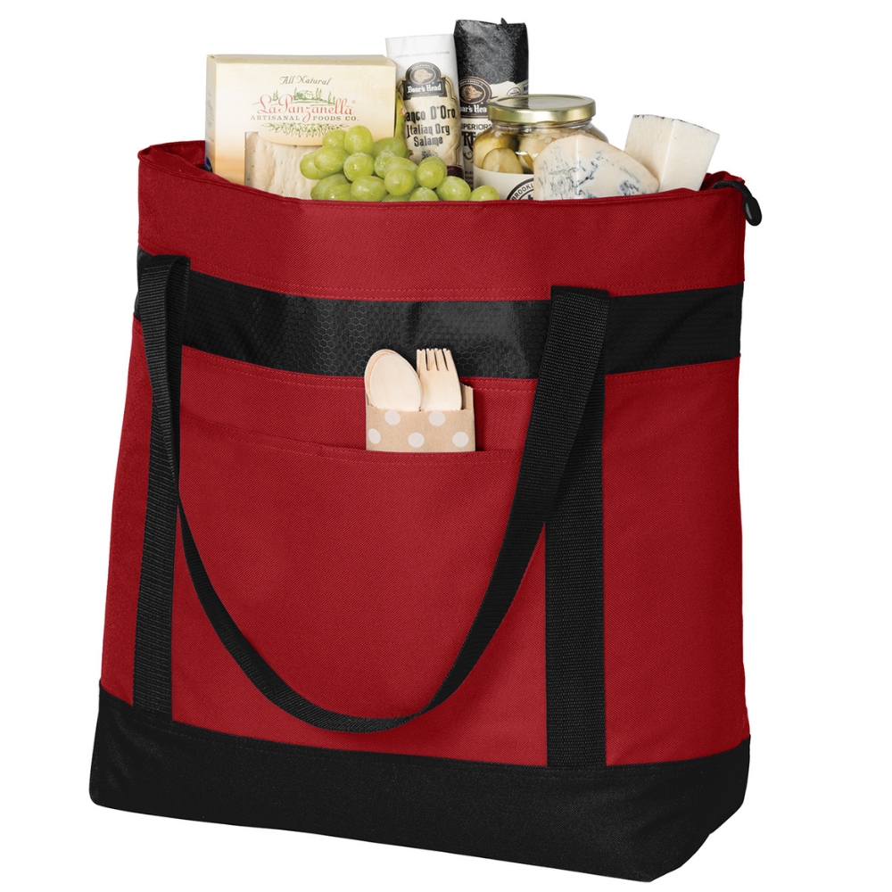 Large Tote Cooler Bag with Zippered Top & Water-Resistant Lining