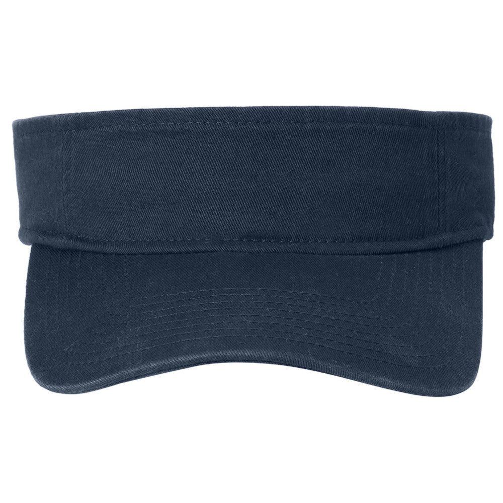 Unisex Fashion Visor Washed Cotton Twill 3-Panel Design for Lived-In Look Self-Fabric Sweatband-Classic Navy