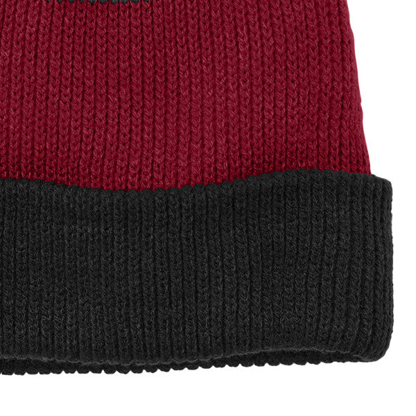Warm Soft & Cozy Pom Beanie - Deep Black-Rich Red-Charcoal Heather