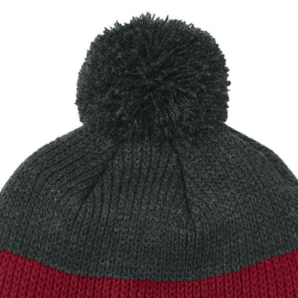 Warm Soft & Cozy Pom Beanie - Deep Black-Rich Red-Charcoal Heather