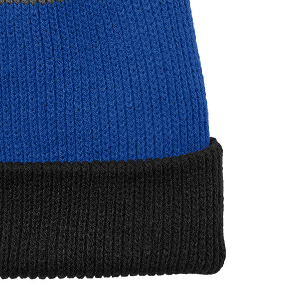 Warm Soft & Cozy Pom Beanie - Deep Black-True Royal-Storm Grey