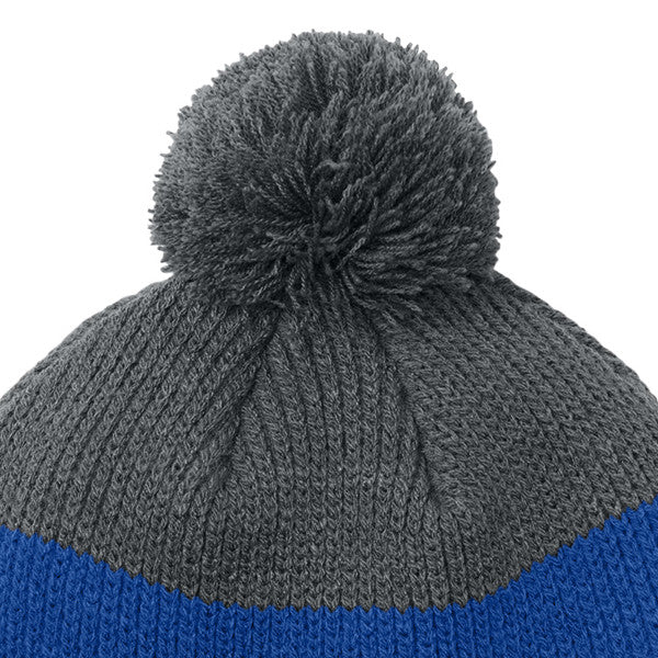Warm Soft & Cozy Pom Beanie - Deep Black-True Royal-Storm Grey