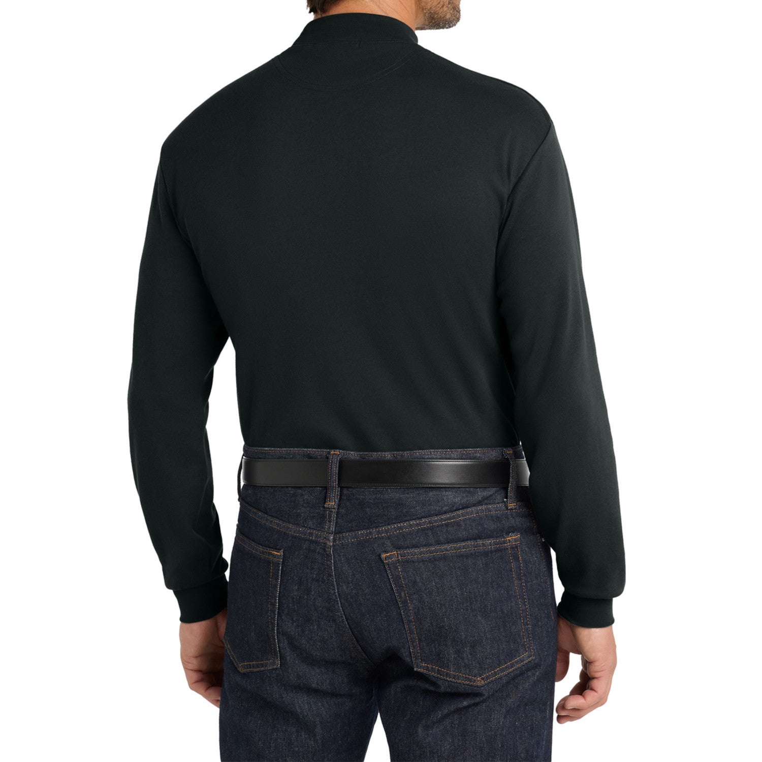 Men's Casual Long Sleeve Interlock Knit Coller Mock Turtleneck Sweaters Black-Back
