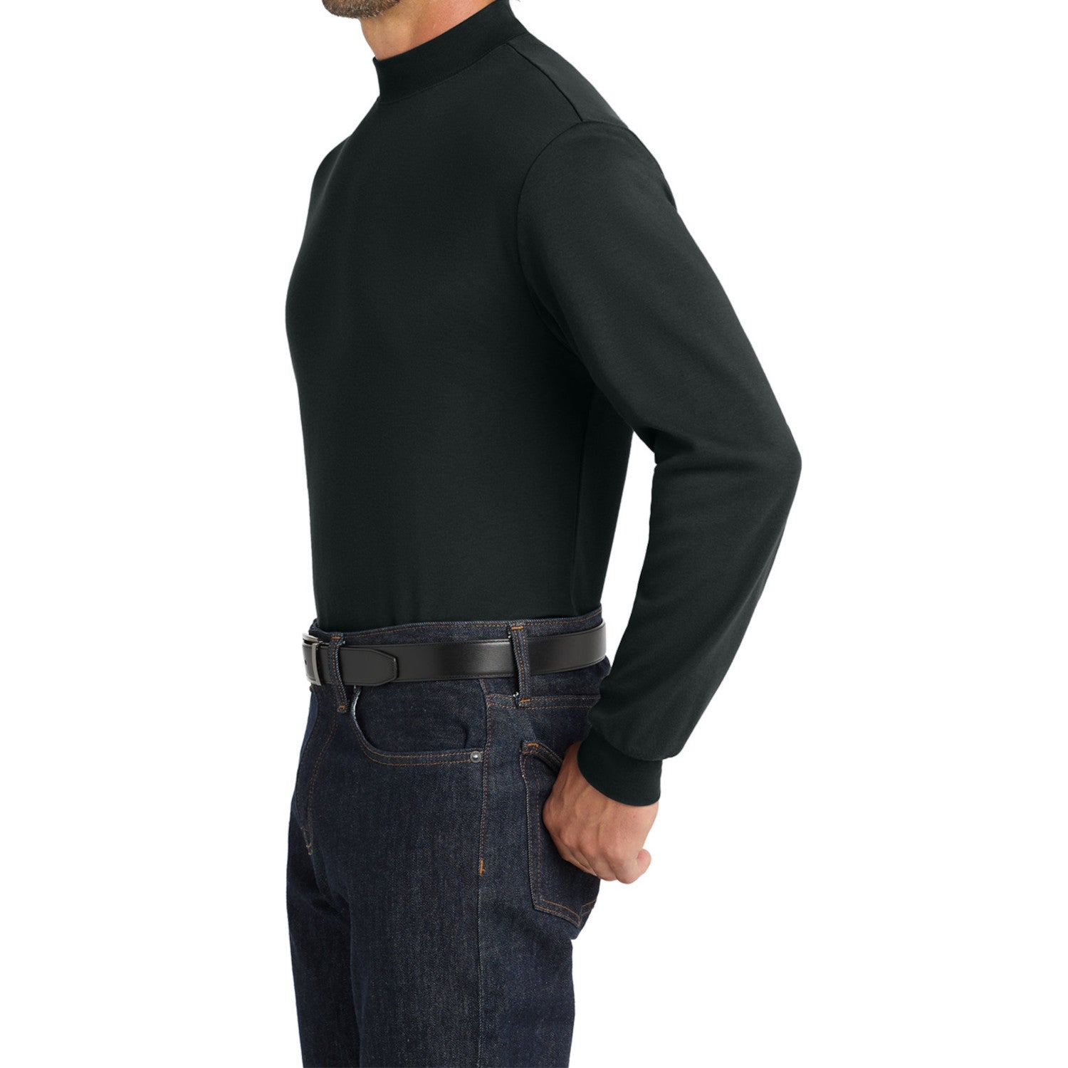 Men's Casual Long Sleeve Interlock Knit Coller Mock Turtleneck Sweaters Black-Side