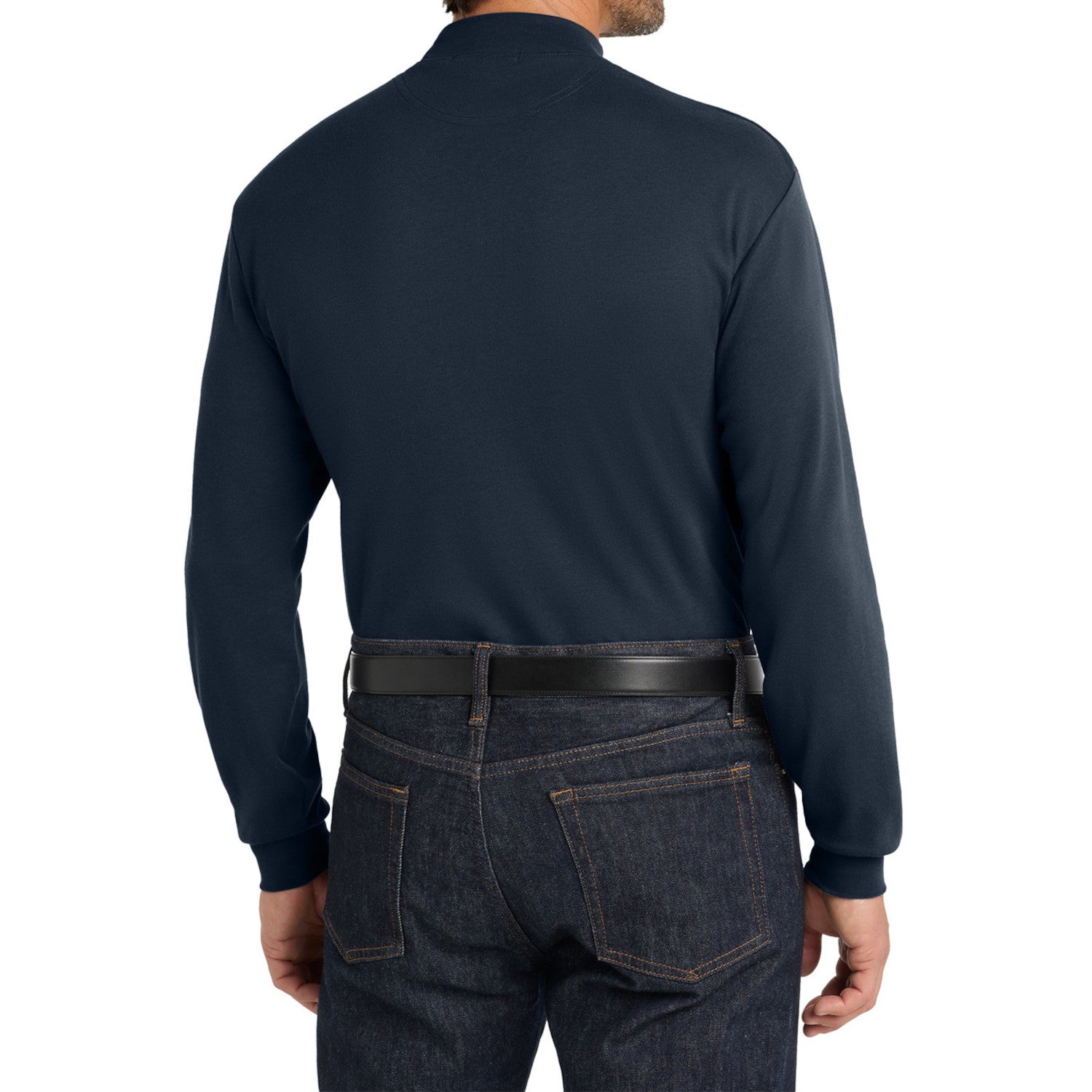 Men's Casual Long Sleeve Interlock Knit Coller Mock Turtleneck Sweaters Navy-Back