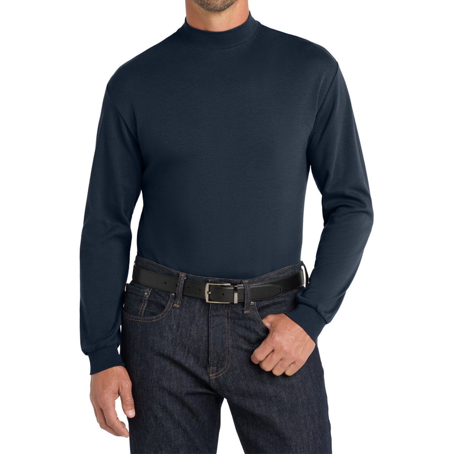 Men's Casual Long Sleeve Interlock Knit Coller Mock Turtleneck Sweaters Navy-Front