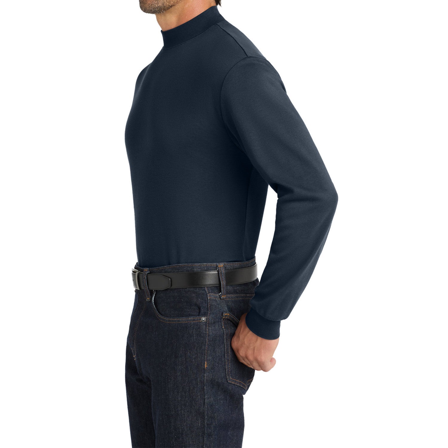 Men's Casual Long Sleeve Interlock Knit Coller Mock Turtleneck Sweaters Navy-Side