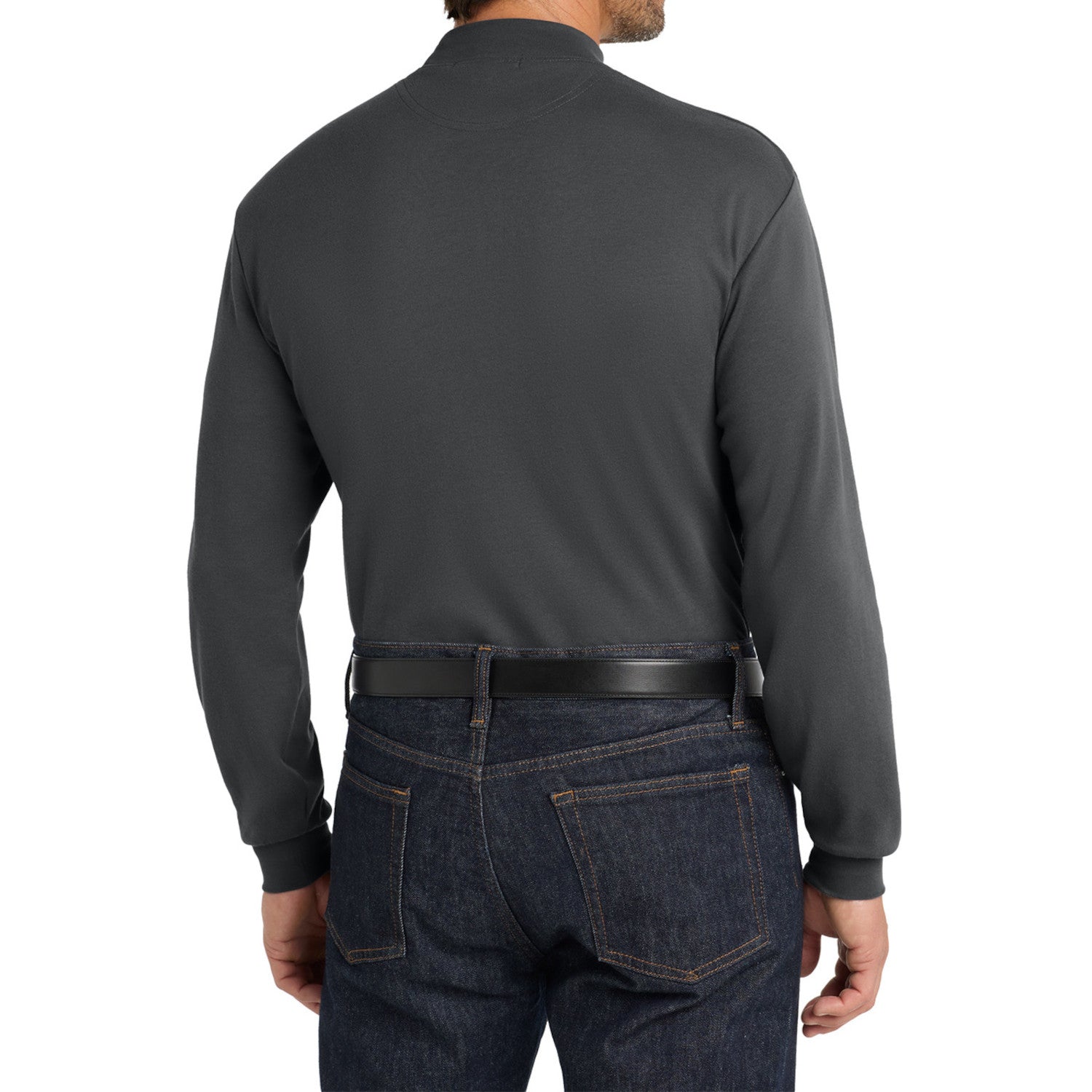 Men's Casual Long Sleeve Interlock Knit Coller Mock Turtleneck Sweaters Steel Grey-Back