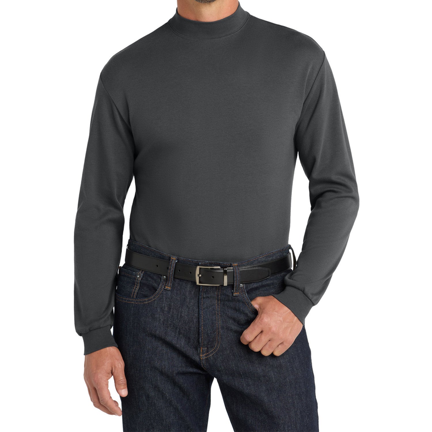 Men's Casual Long Sleeve Interlock Knit Coller Mock Turtleneck Sweaters Steel Grey-Front