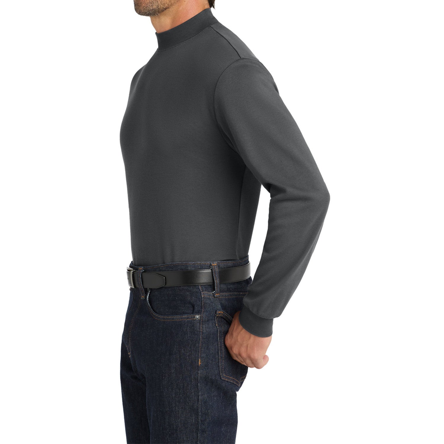 Men's Casual Long Sleeve Interlock Knit Coller Mock Turtleneck Sweaters Steel Grey-Side