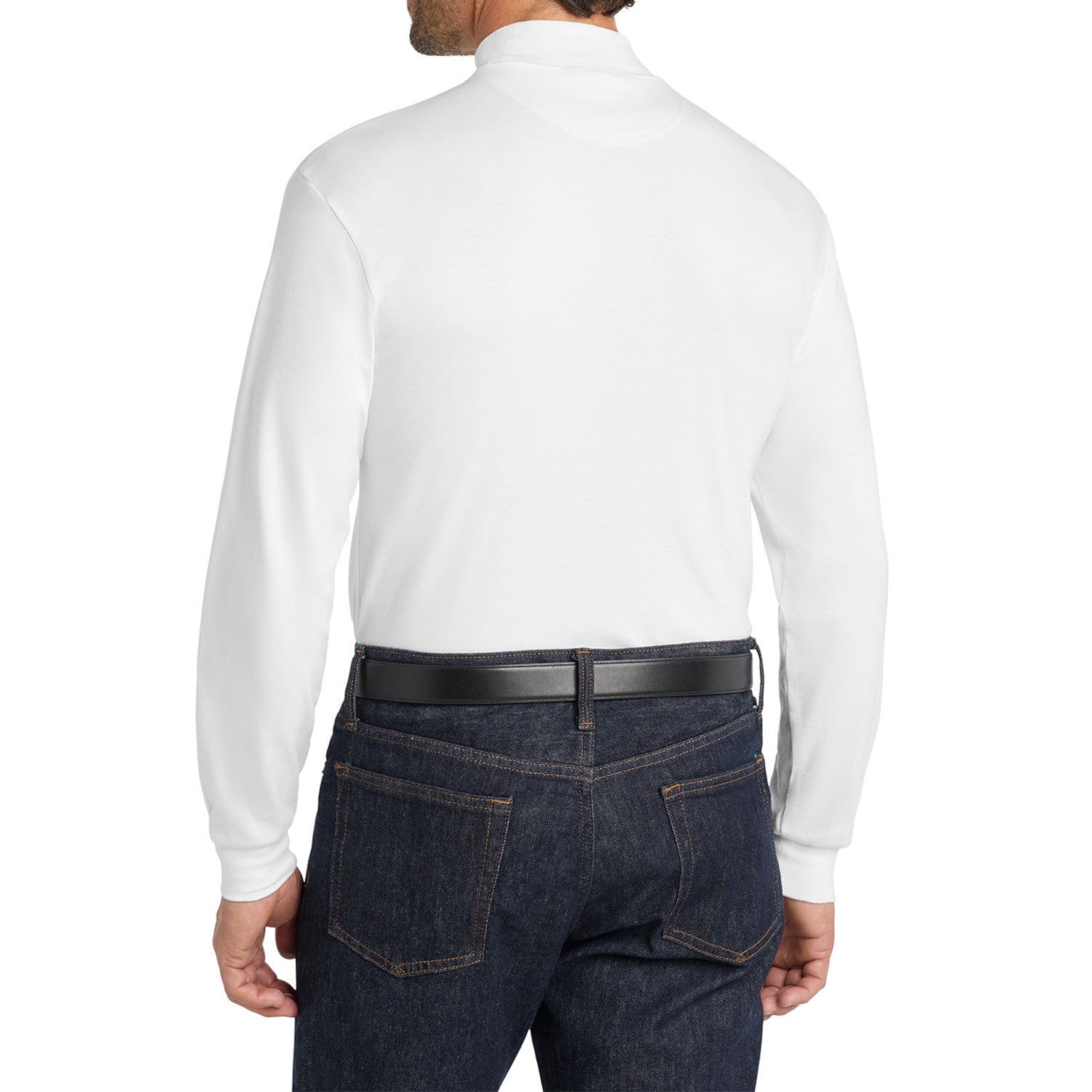 Men's Casual Long Sleeve Interlock Knit Coller Mock Turtleneck Sweaters White-Front
