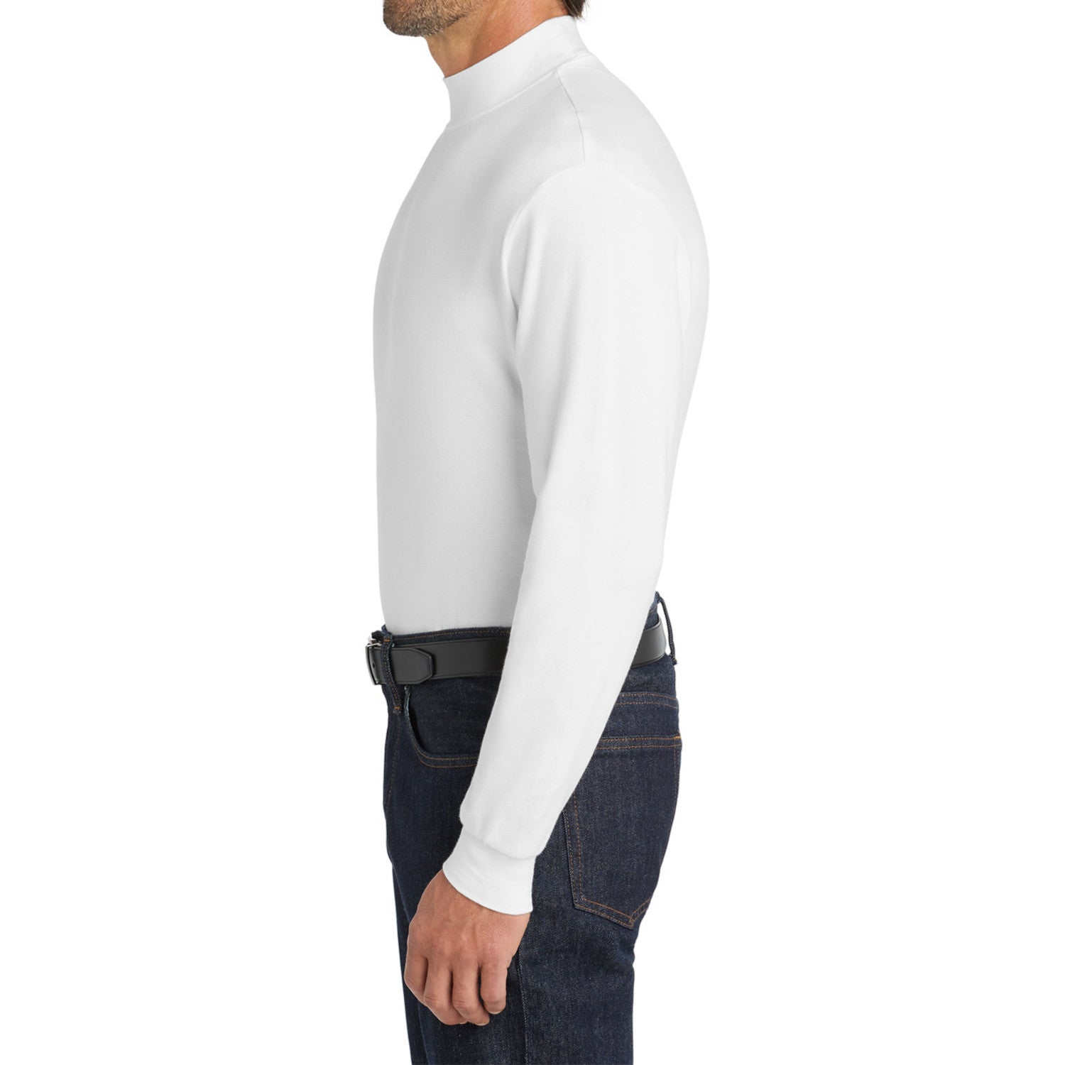 Men's Casual Long Sleeve Interlock Knit Coller Mock Turtleneck Sweaters White-Front