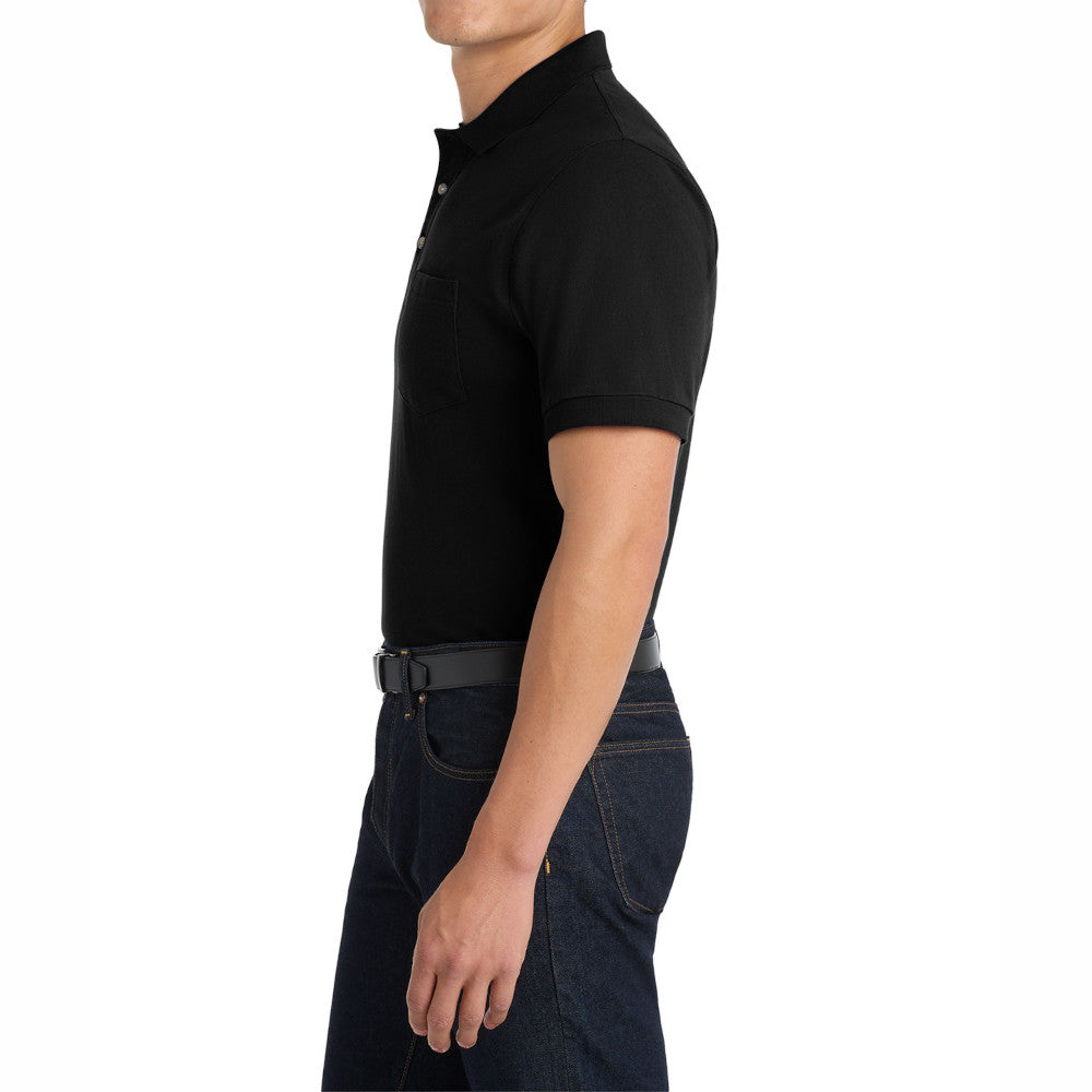 Men's Heavyweight Short Sleeve Cotton Pique Knit Polo Shirt with Pocket