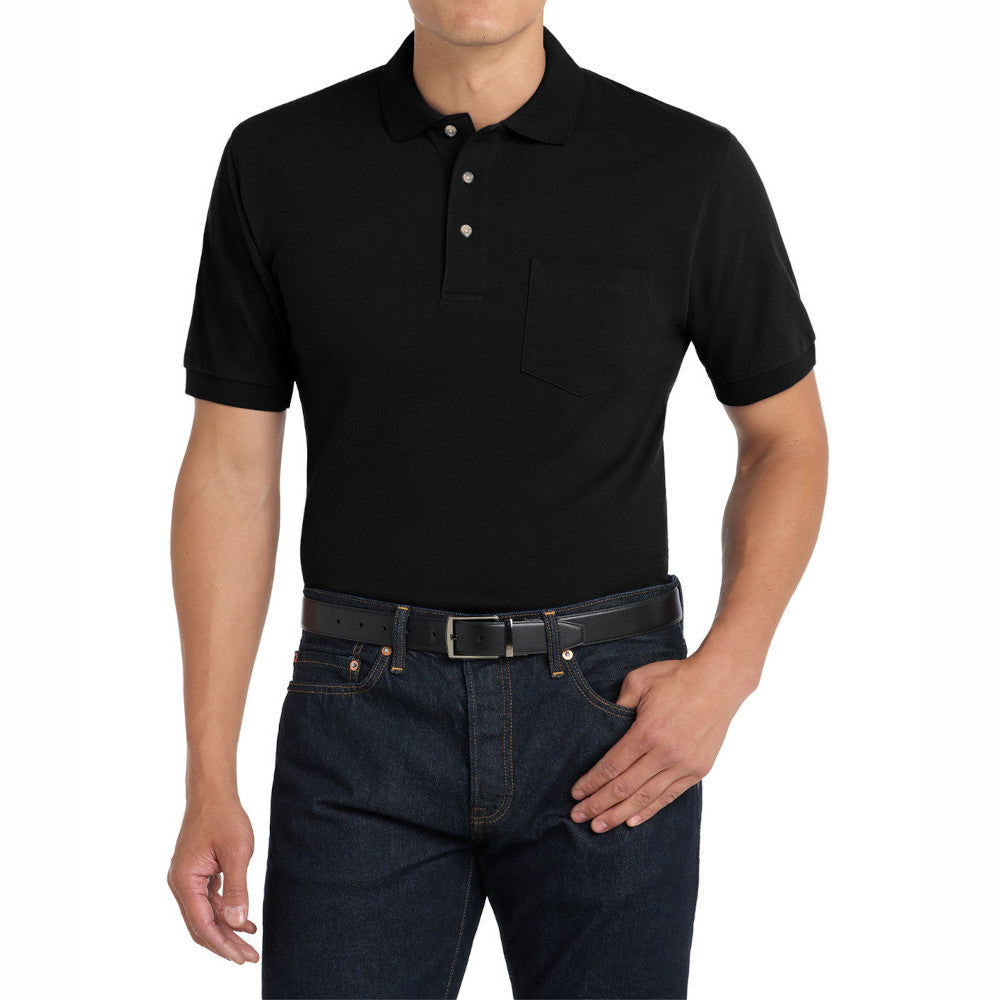 Men's Heavyweight Short Sleeve Cotton Pique Knit Polo Shirt with Pocket
