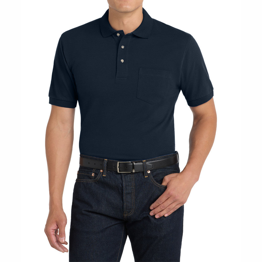 Men's Heavyweight Short Sleeve Cotton Pique Knit Polo Shirt with Pocket