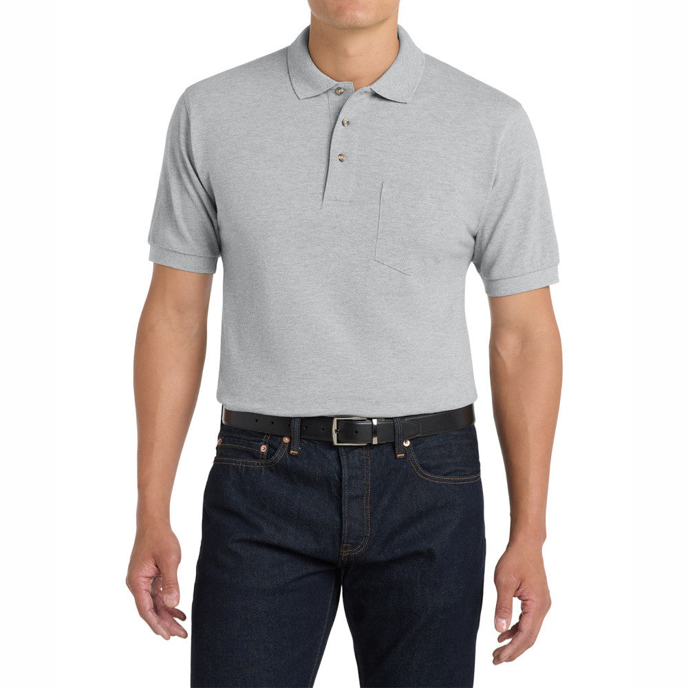 Men's Heavyweight Short Sleeve Cotton Pique Knit Polo Shirt with Pocket