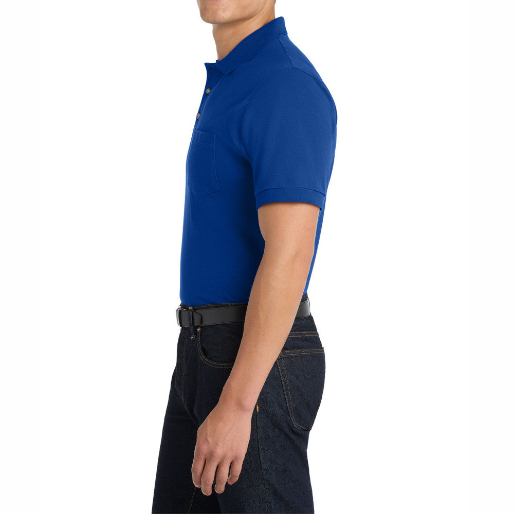 Men's Heavyweight Short Sleeve Cotton Pique Knit Polo Shirt with Pocket