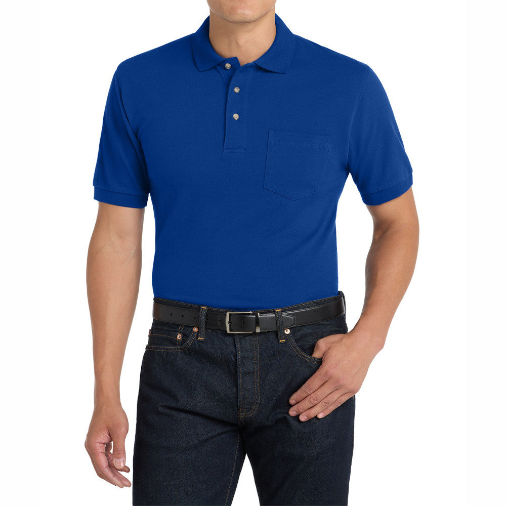 Men's Heavyweight Short Sleeve Cotton Pique Knit Polo Shirt with Pocket