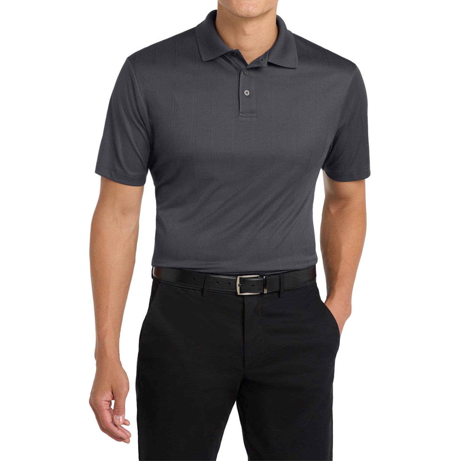 Mafoose Men's Performance Fine Jacquard Polo Grey Smoke-Front