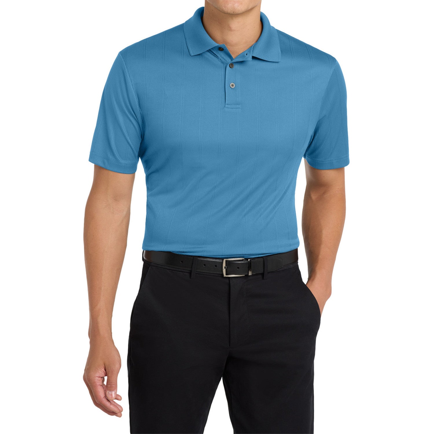 Mafoose Men's Performance Fine Jacquard Polo Ocean Blue-Front