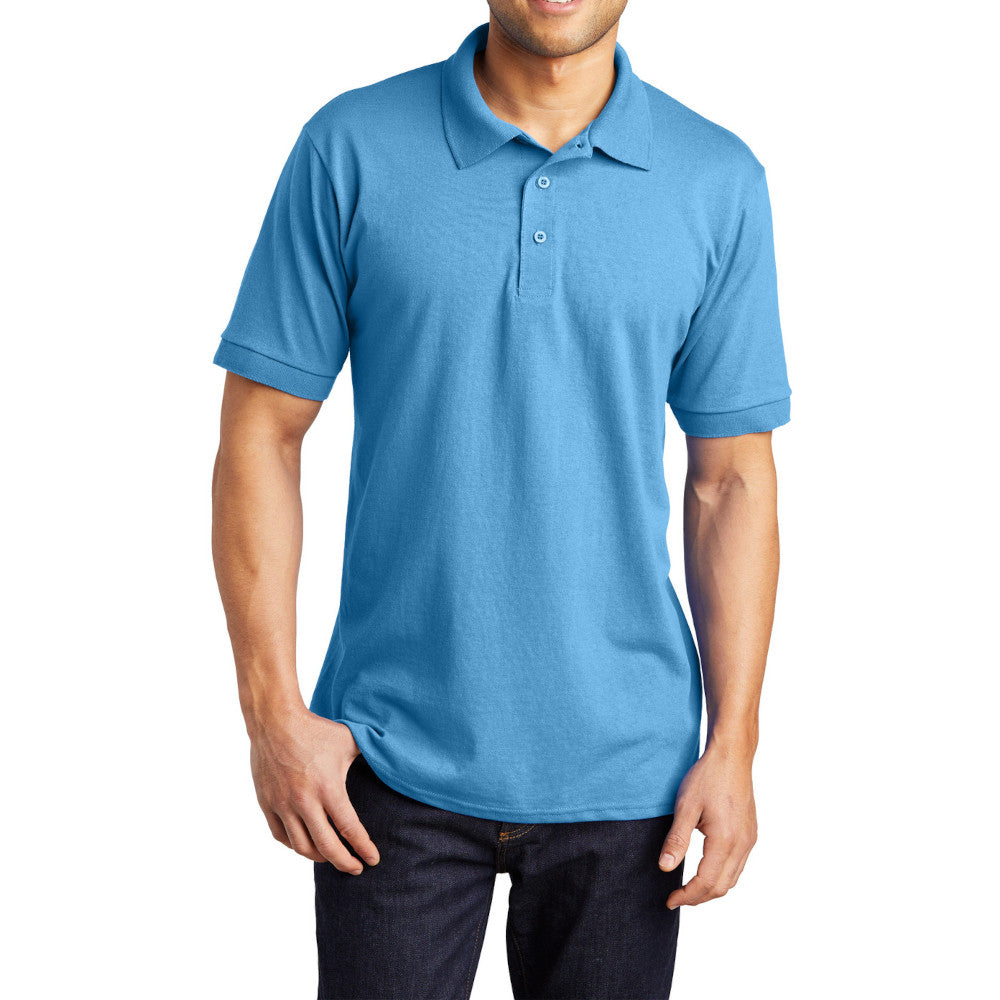 Men's Tall Core Blend Jersey Knit Polo Cotton-Poly Stain-Release Finish Recycled Polyester Rib Knit Collar and Cuffs 3-Button Placket-Aquatic Blue