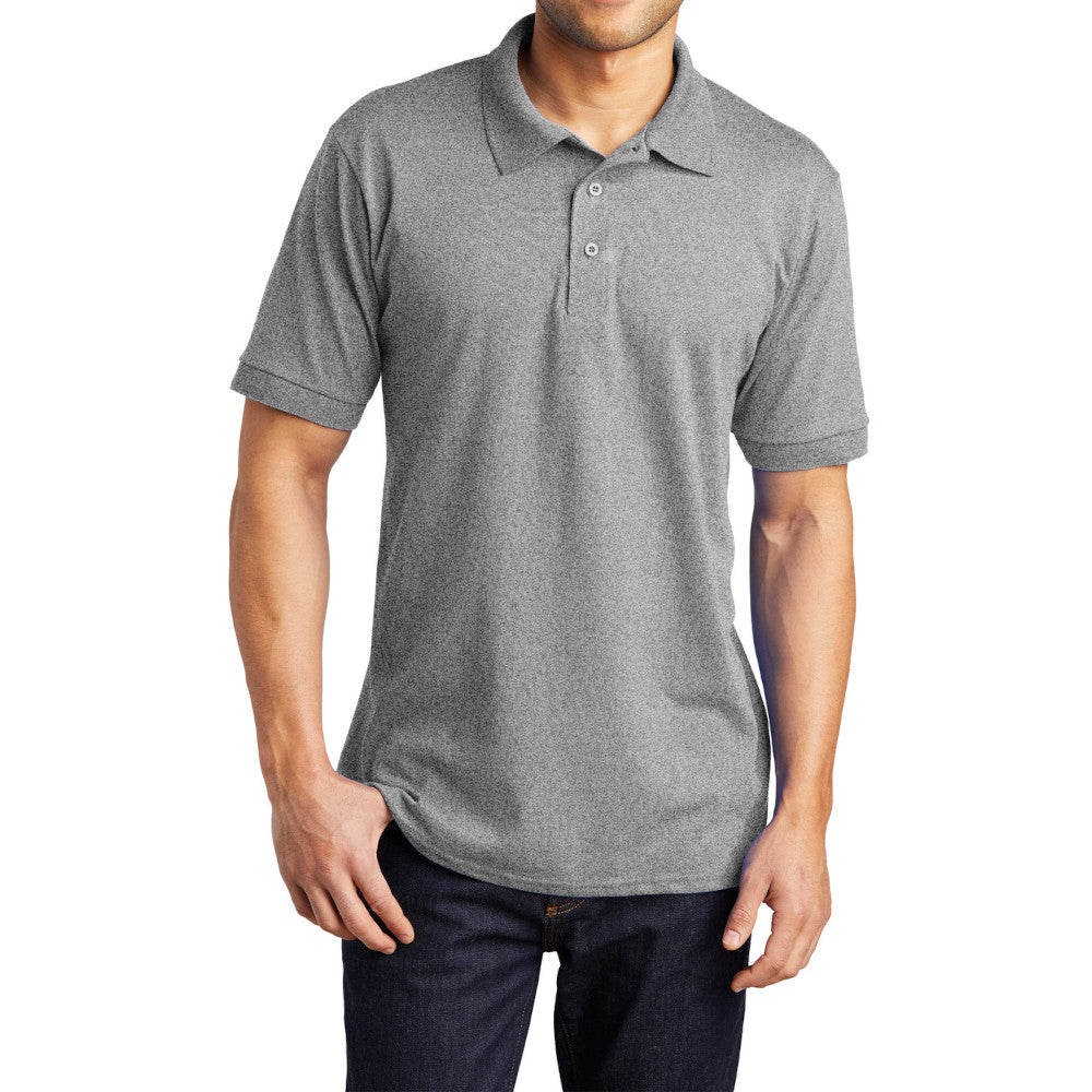 Men's Tall Core Blend Jersey Knit Polo Cotton-Poly Stain-Release Finish Recycled Polyester Rib Knit Collar and Cuffs 3-Button Placket-Athletic Heather