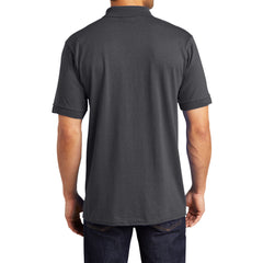 Men's Tall Core Blend Jersey Knit Polo Cotton-Poly Stain-Release Finish Recycled Polyester Rib Knit Collar and Cuffs 3-Button Placket-Charcoal