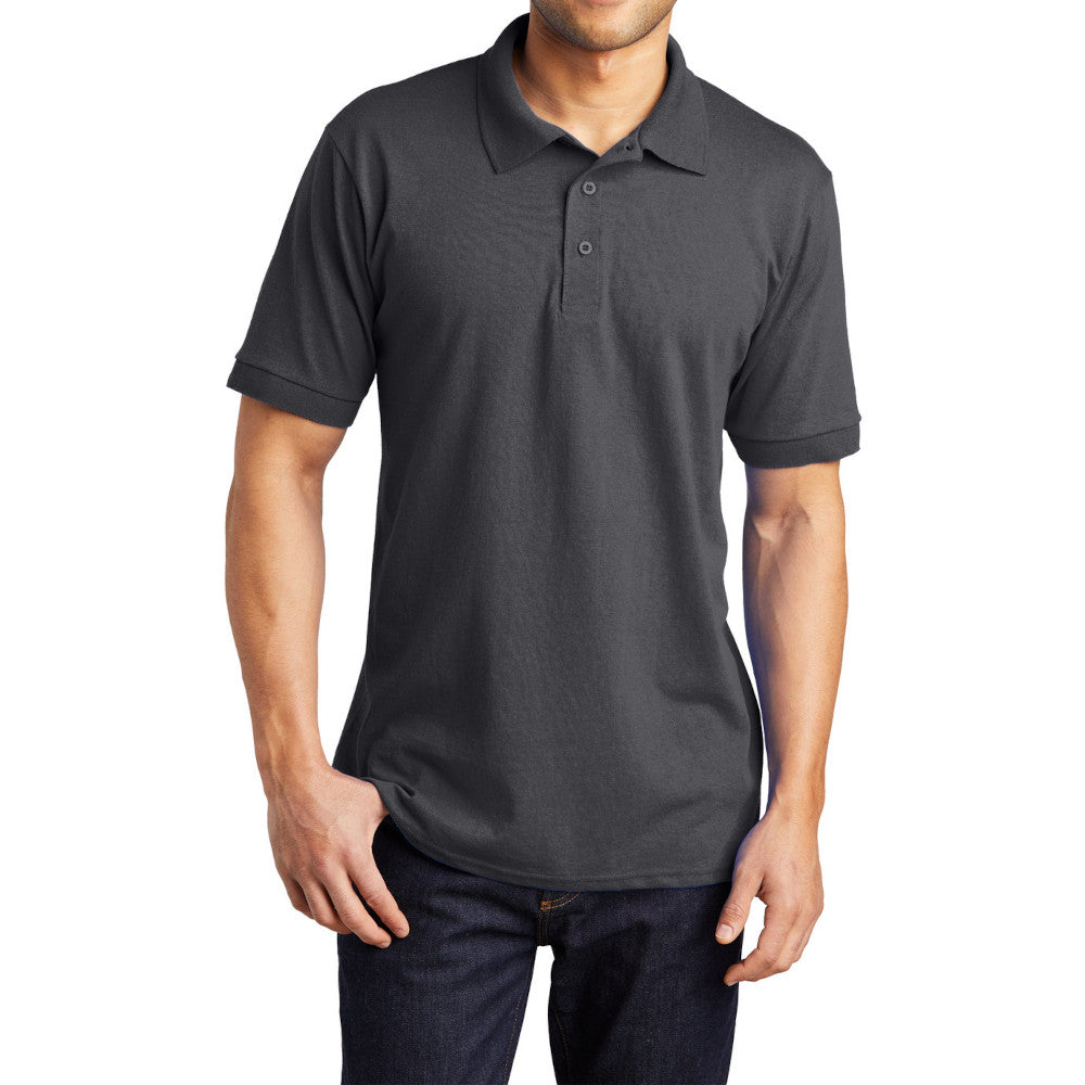 Men's Tall Core Blend Jersey Knit Polo Cotton-Poly Stain-Release Finish Recycled Polyester Rib Knit Collar and Cuffs 3-Button Placket-Charcoal