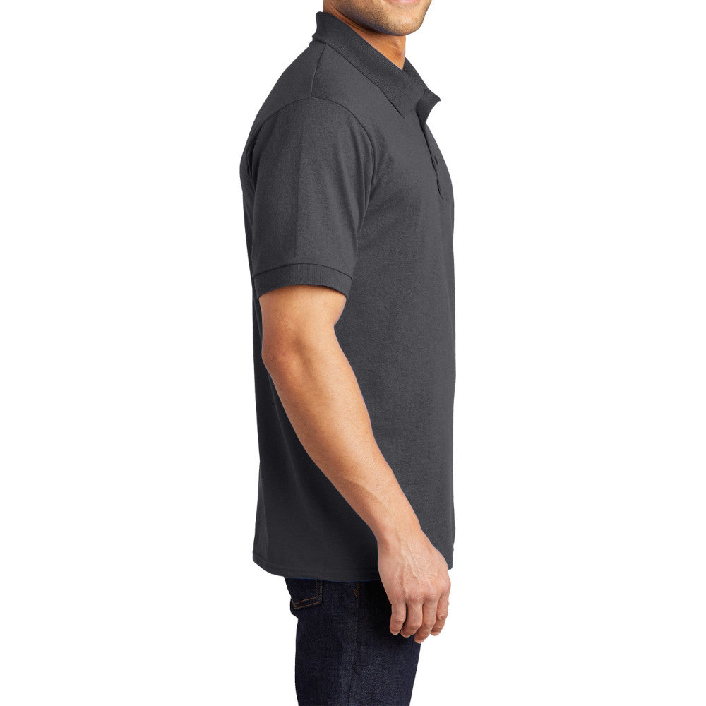 Men's Tall Core Blend Jersey Knit Polo Cotton-Poly Stain-Release Finish Recycled Polyester Rib Knit Collar and Cuffs 3-Button Placket-Charcoal
