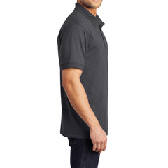 Men's Tall Core Blend Jersey Knit Polo Cotton-Poly Stain-Release Finish Recycled Polyester Rib Knit Collar and Cuffs 3-Button Placket-Charcoal