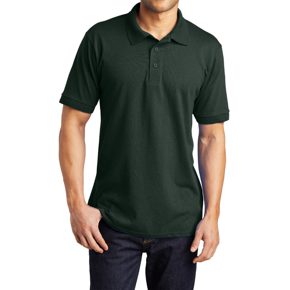 Men's Tall Core Blend Jersey Knit Polo Cotton-Poly Stain-Release Finish Recycled Polyester Rib Knit Collar and Cuffs 3-Button Placket-Dark Green
