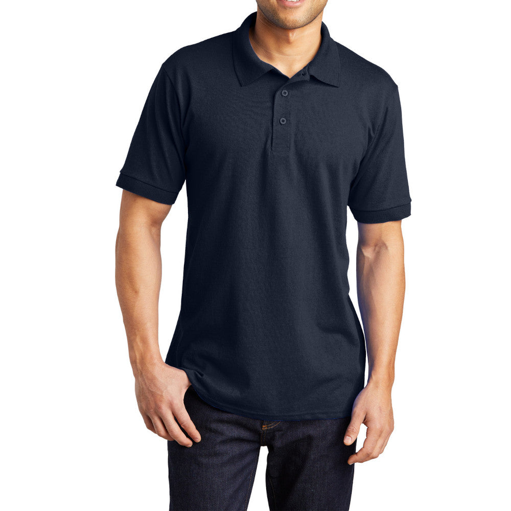 Men's Tall Core Blend Jersey Knit Polo Cotton-Poly Stain-Release Finish Recycled Polyester Rib Knit Collar and Cuffs 3-Button Placket-Deep Navy