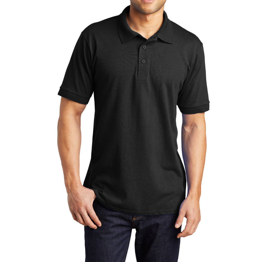 Men's Tall Core Blend Jersey Knit Polo Cotton-Poly Stain-Release Finish Recycled Polyester Rib Knit Collar and Cuffs 3-Button Placket-Jet Black