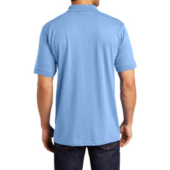 Men's Tall Core Blend Jersey Knit Polo Cotton-Poly Stain-Release Finish Recycled Polyester Rib Knit Collar and Cuffs 3-Button Placket-Light Blue