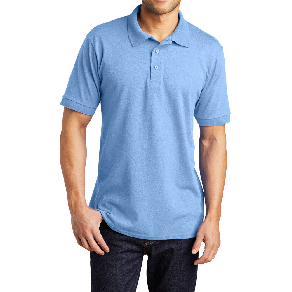 Men's Tall Core Blend Jersey Knit Polo Cotton-Poly Stain-Release Finish Recycled Polyester Rib Knit Collar and Cuffs 3-Button Placket-Light Blue