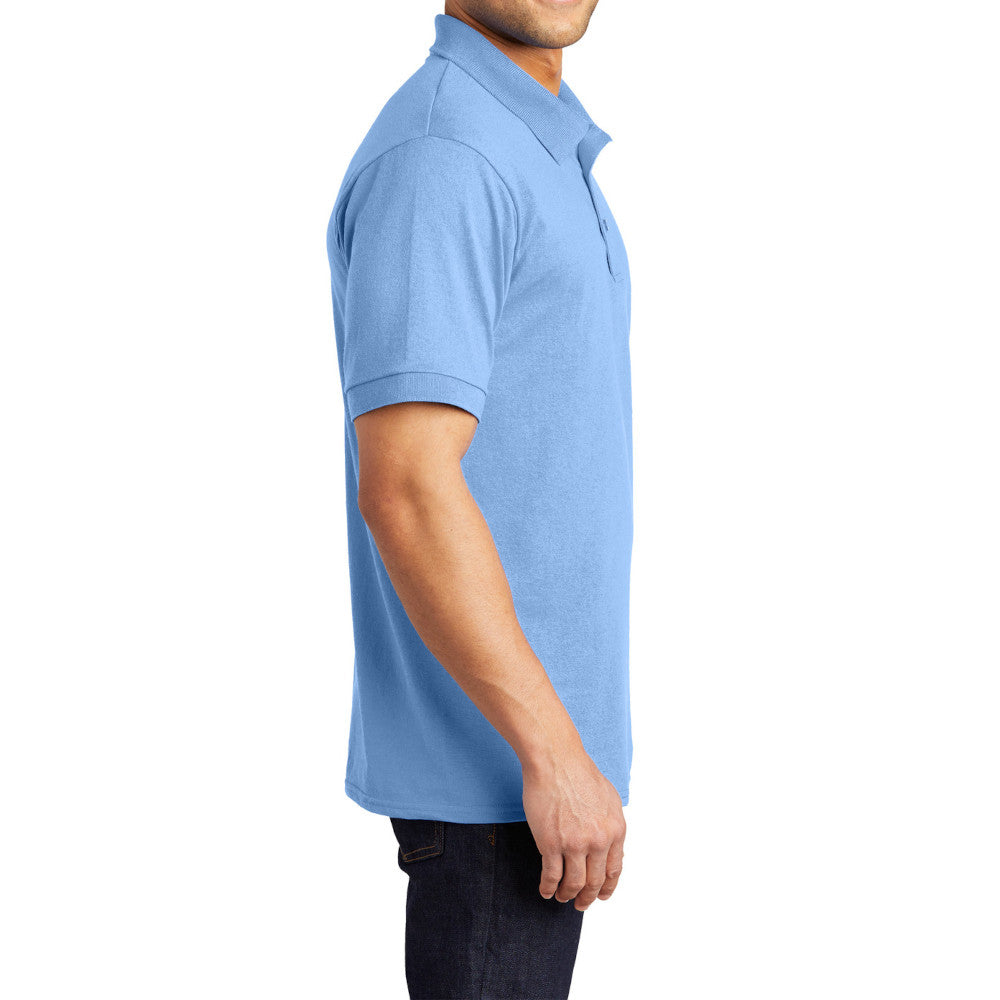Men's Tall Core Blend Jersey Knit Polo Cotton-Poly Stain-Release Finish Recycled Polyester Rib Knit Collar and Cuffs 3-Button Placket-Light Blue