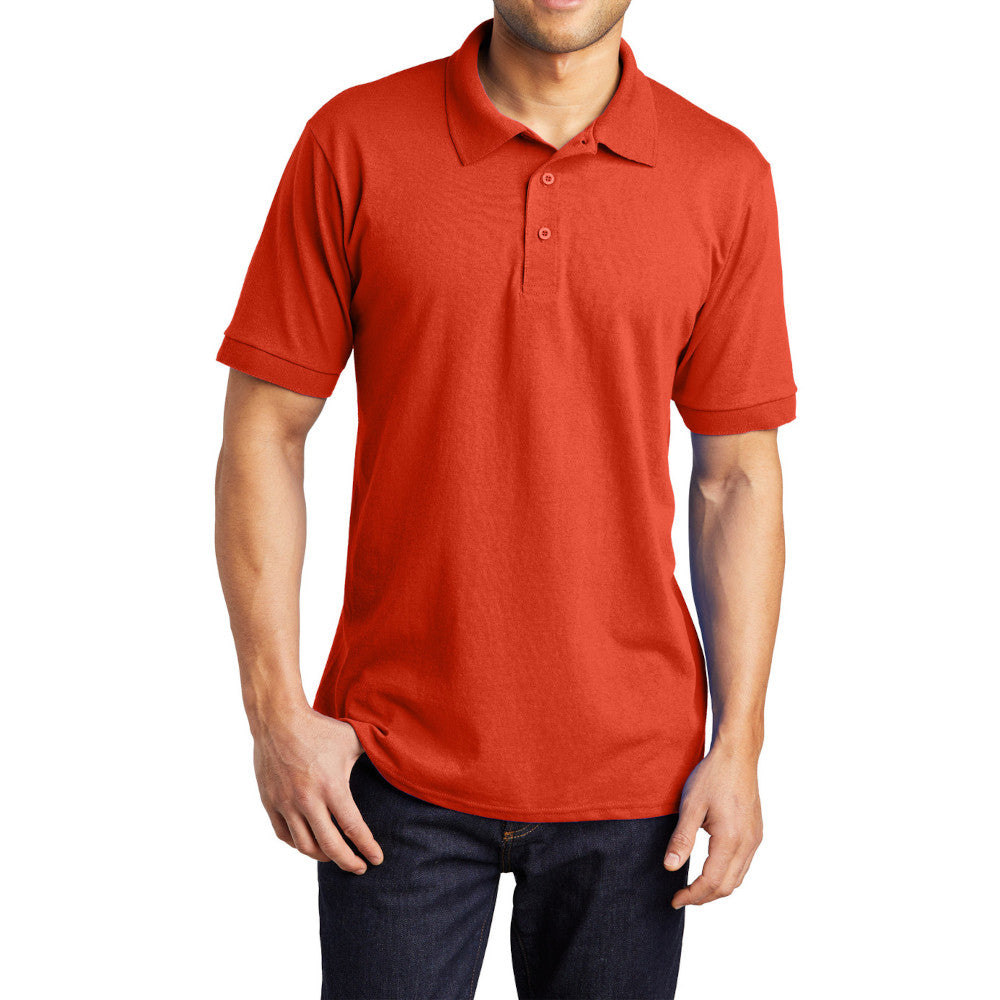 Men's Tall Core Blend Jersey Knit Polo Cotton-Poly Stain-Release Finish Recycled Polyester Rib Knit Collar and Cuffs 3-Button Placket-Orange