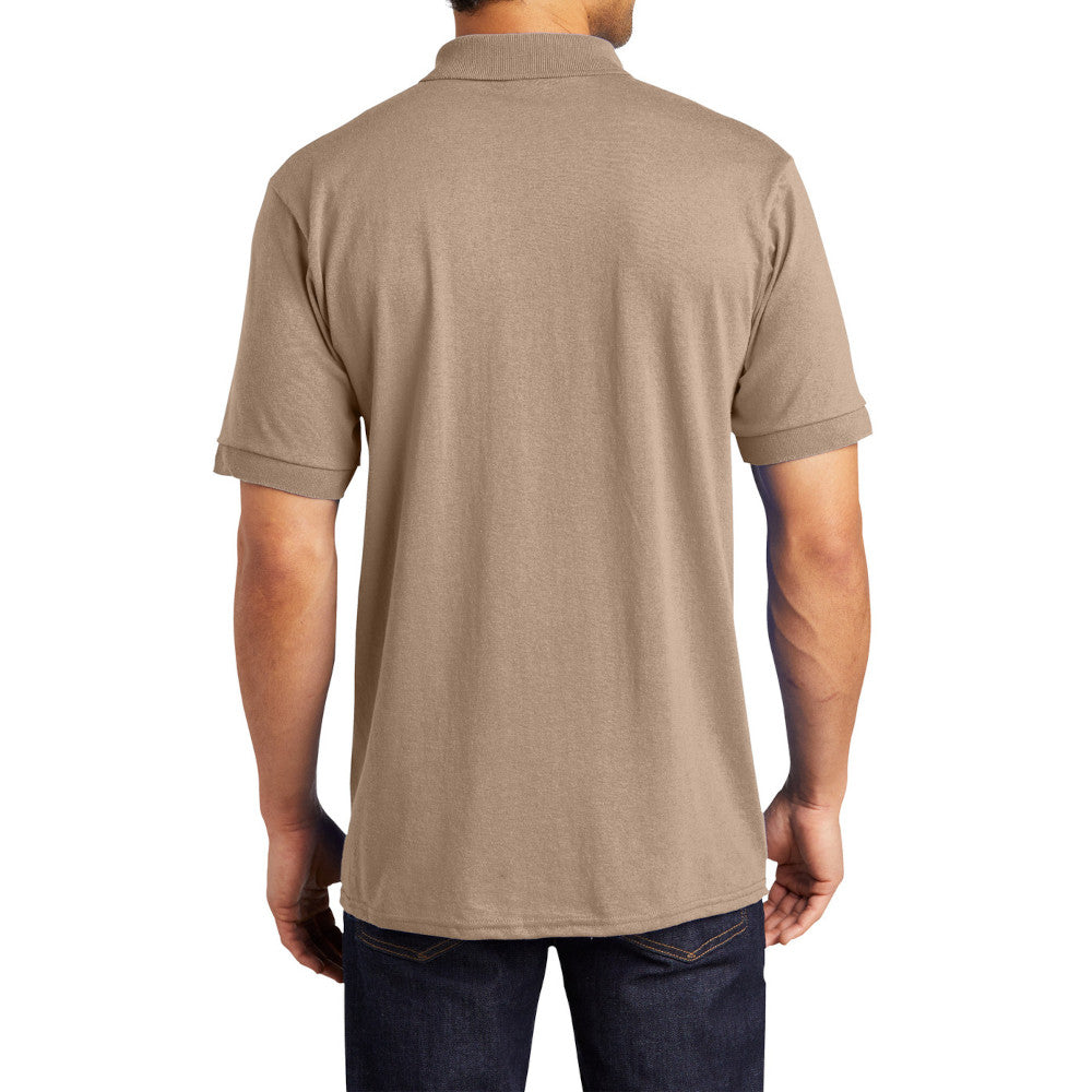 Men's Tall Core Blend Jersey Knit Polo Cotton-Poly Stain-Release Finish Recycled Polyester Rib Knit Collar and Cuffs 3-Button Placket-Sand