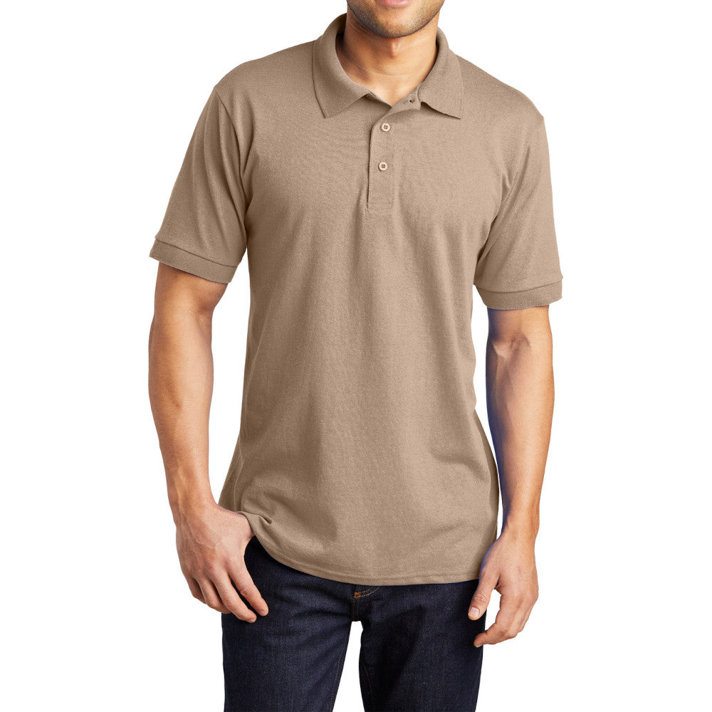 Men's Tall Core Blend Jersey Knit Polo Cotton-Poly Stain-Release Finish Recycled Polyester Rib Knit Collar and Cuffs 3-Button Placket-Sand