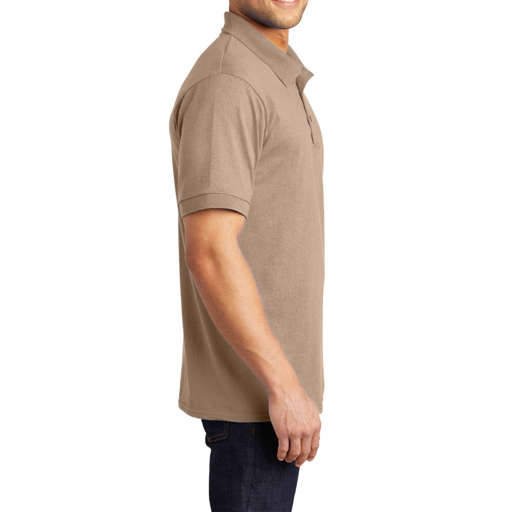 Men's Tall Core Blend Jersey Knit Polo Cotton-Poly Stain-Release Finish Recycled Polyester Rib Knit Collar and Cuffs 3-Button Placket-Sand